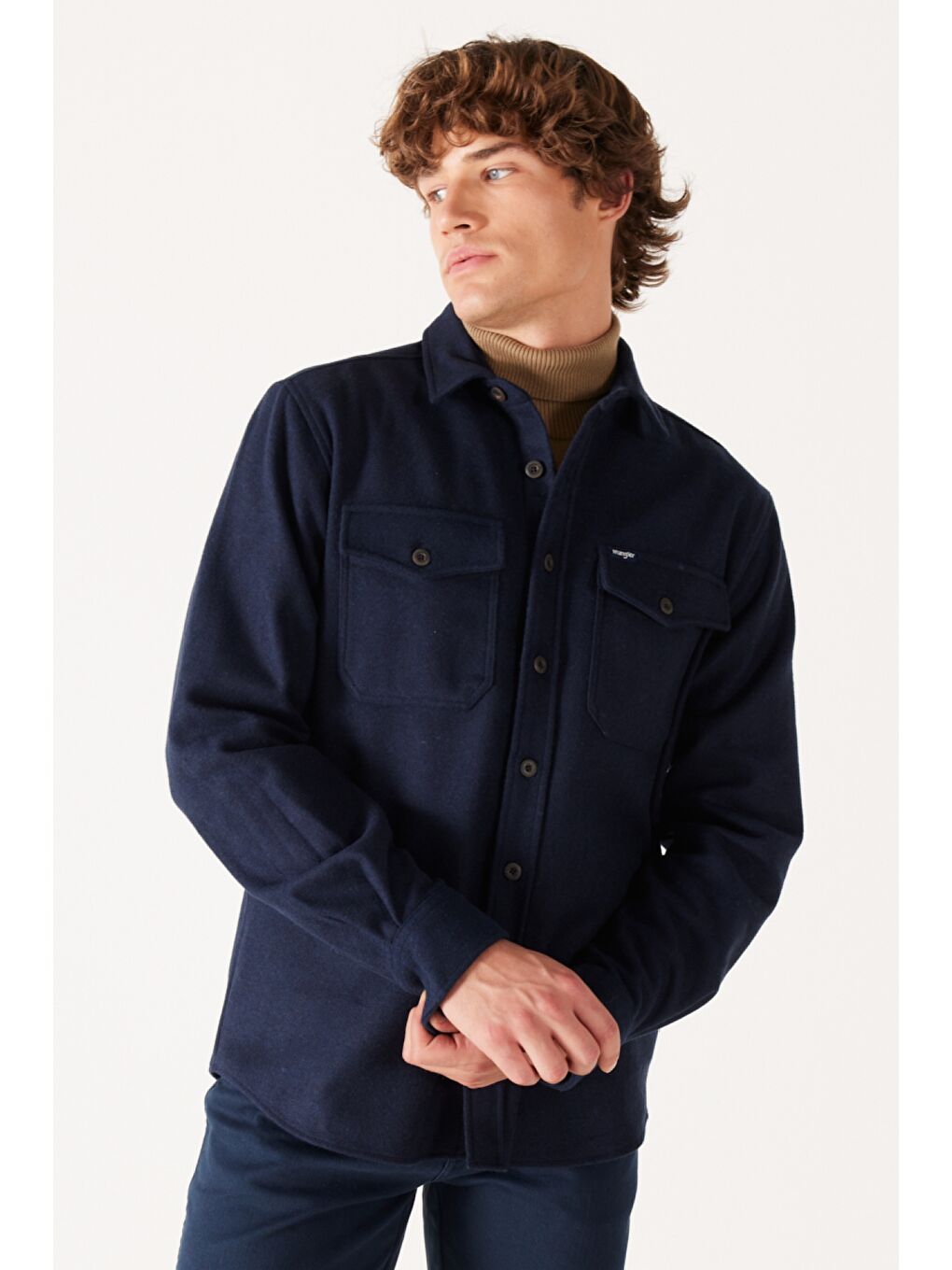 Loose Fit Geniş Kesim Lacivert Uzun Kollu Gömlek-1