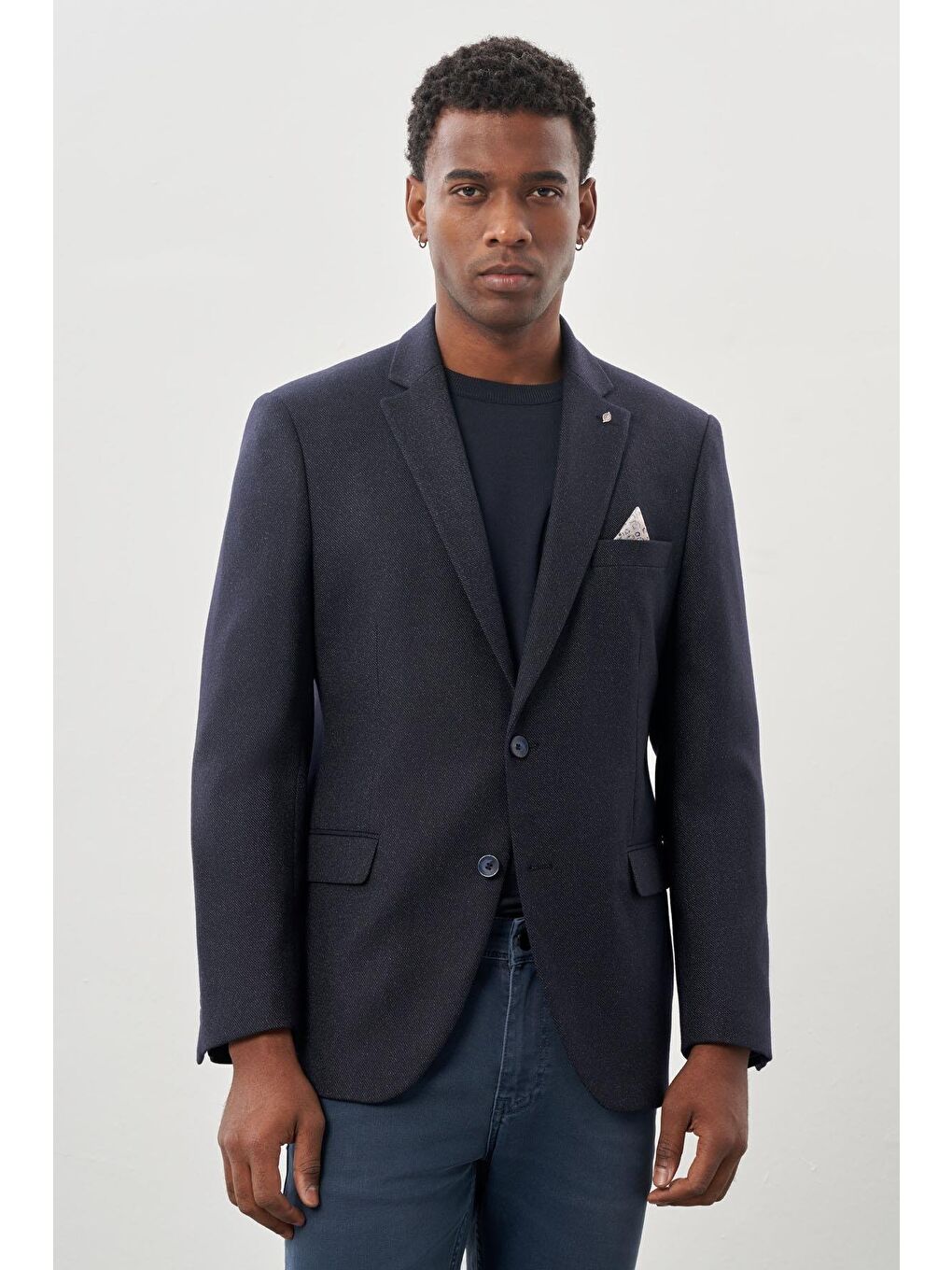 Koyu Lacivert Düz Gabardin Mono Yaka 2 Düğme Esnek 6 Drop Comfort Fit Casual Ceket 1002245165_200