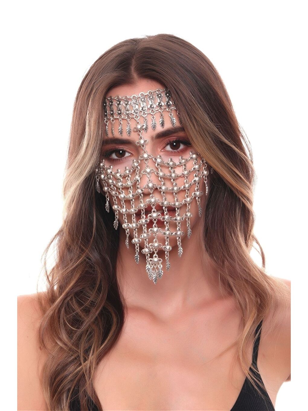 Gri Kadın Antik Gümüş Kaplama Ayarlanabilir El Yapımı Peçe-4