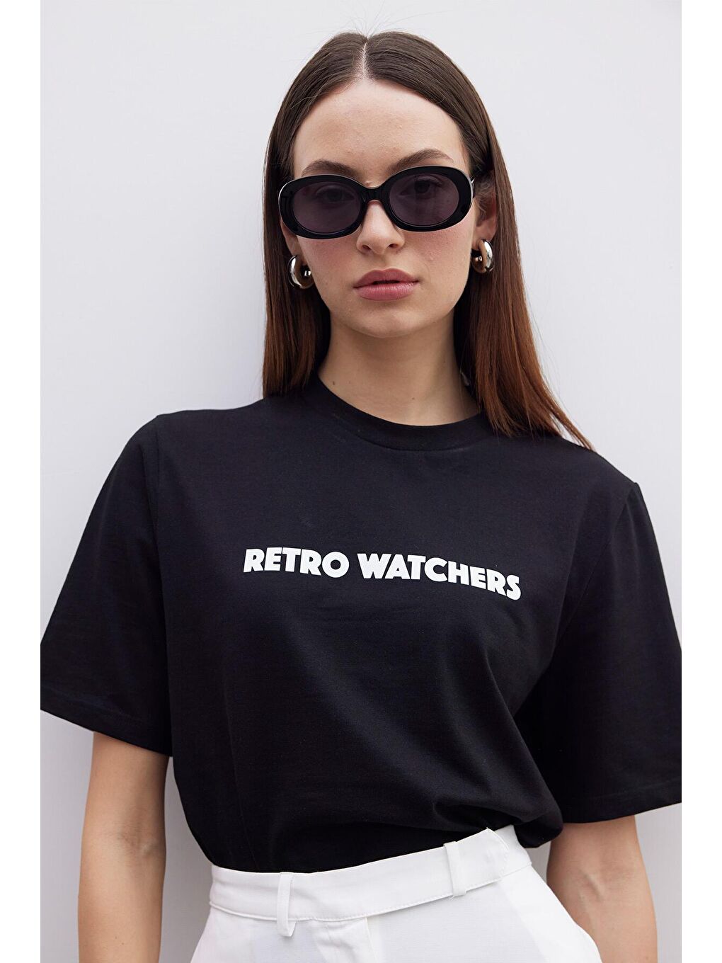 Manuka Siyah Baskılı Oversıze Kısa Kollu Tshırt Retro Watchers - 3