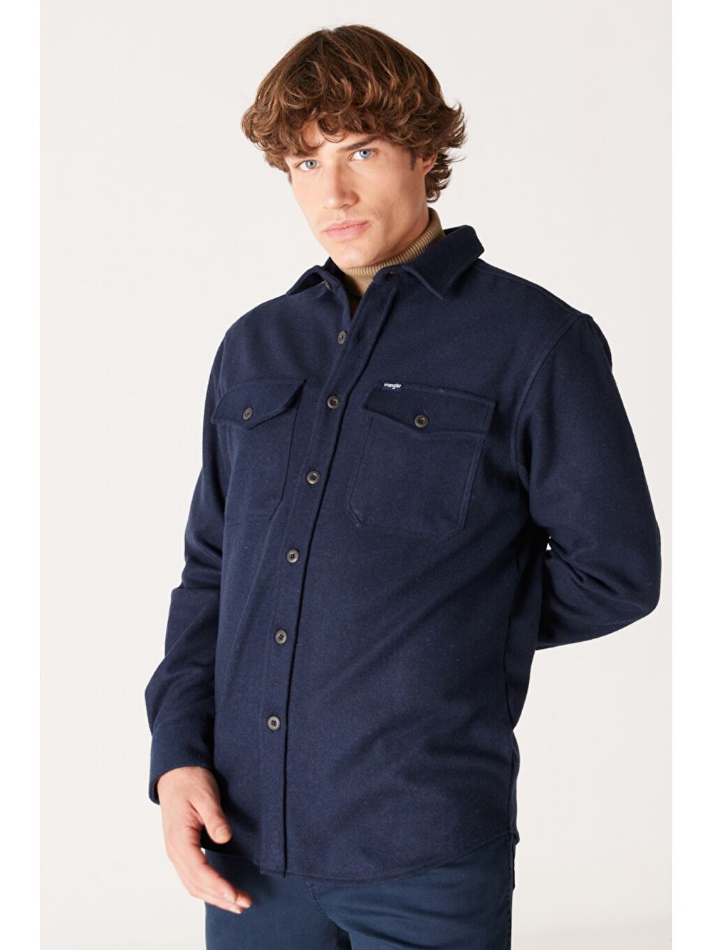 Loose Fit Geniş Kesim Lacivert Uzun Kollu Gömlek-2