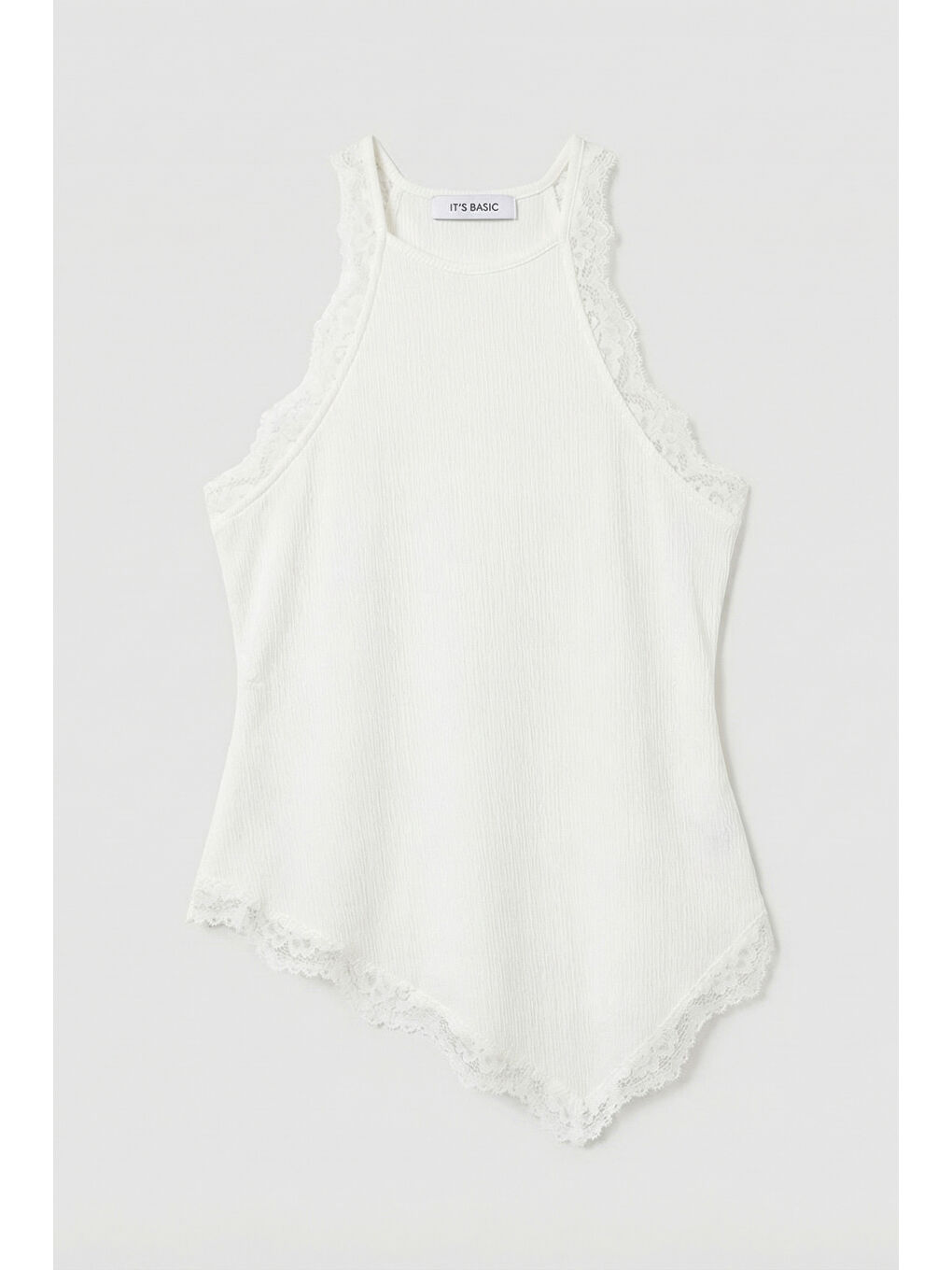 Kadın Beyaz s6-2 Asimetrik Kesim Dantel Detaylı Boyundan Askılı Tasarım Bluz-3