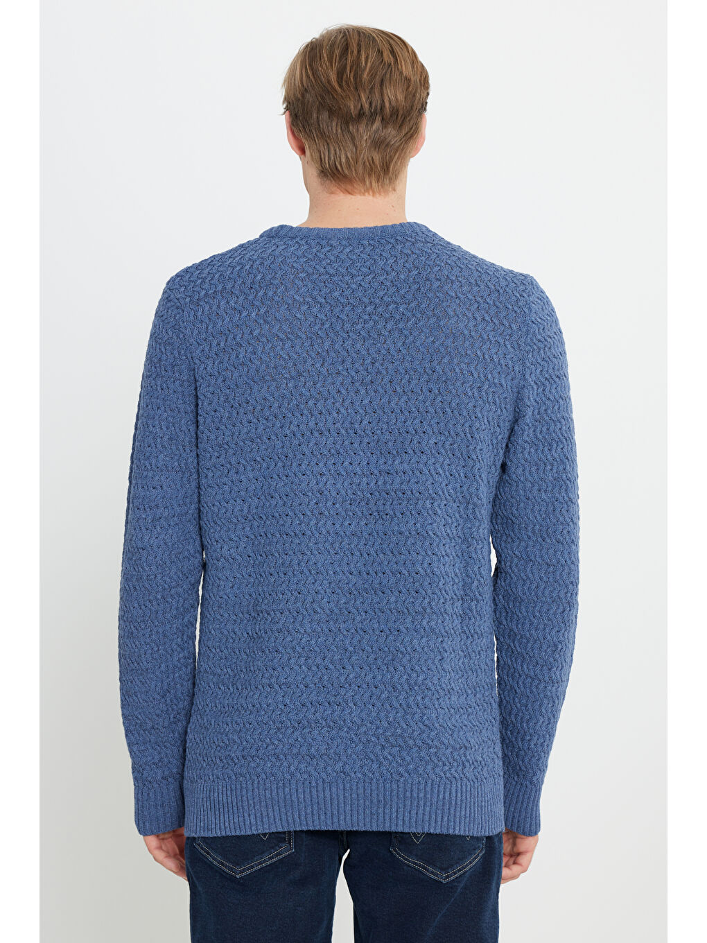 Regular Fit Normal Kesim Bisiklet Yaka Lacivert Triko-4