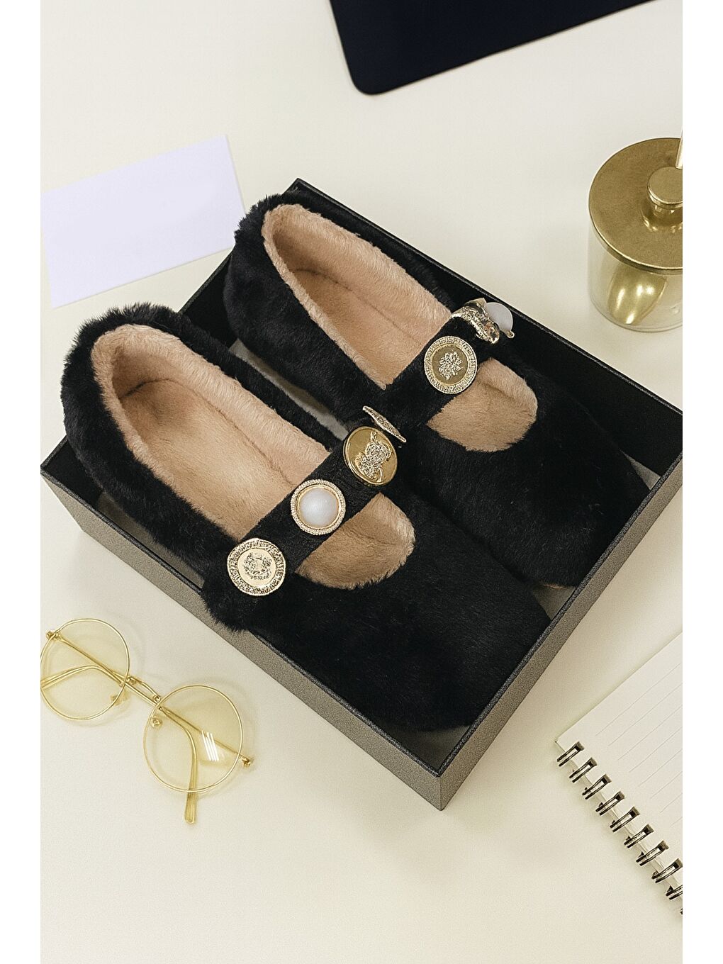 Siyah ZERA HOME Kadın Ev Babeti Kışlık İçi Yünlü Ev Ayakkabısı Panduf