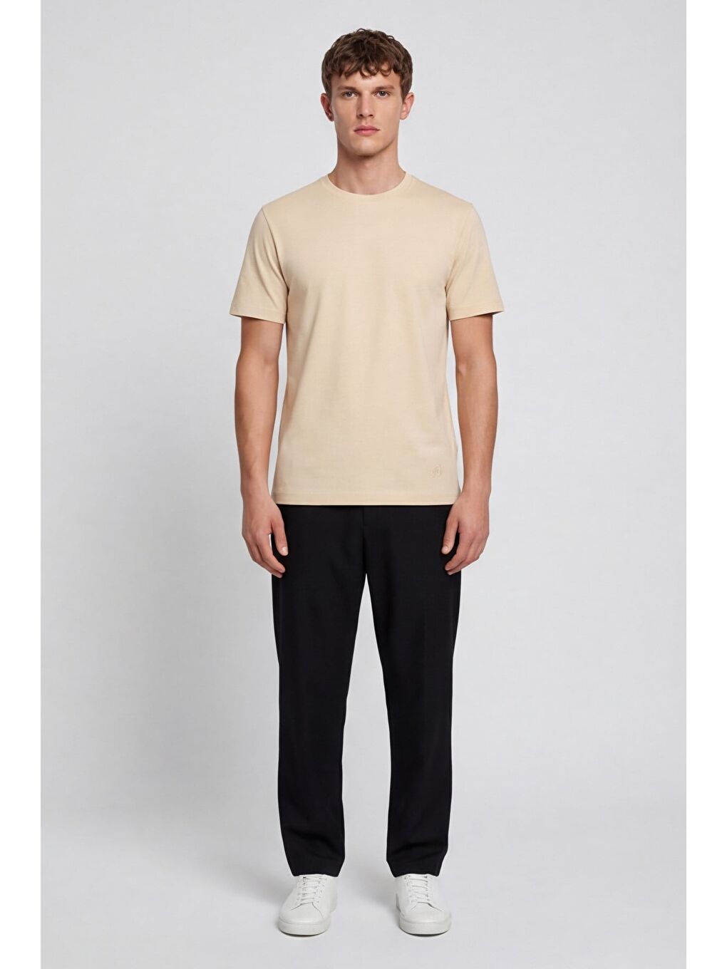 Ekru Erkek Krem Normal Kesim Regular Fit %100 Pamuk Bisiklet Yaka Basic Tişört-1