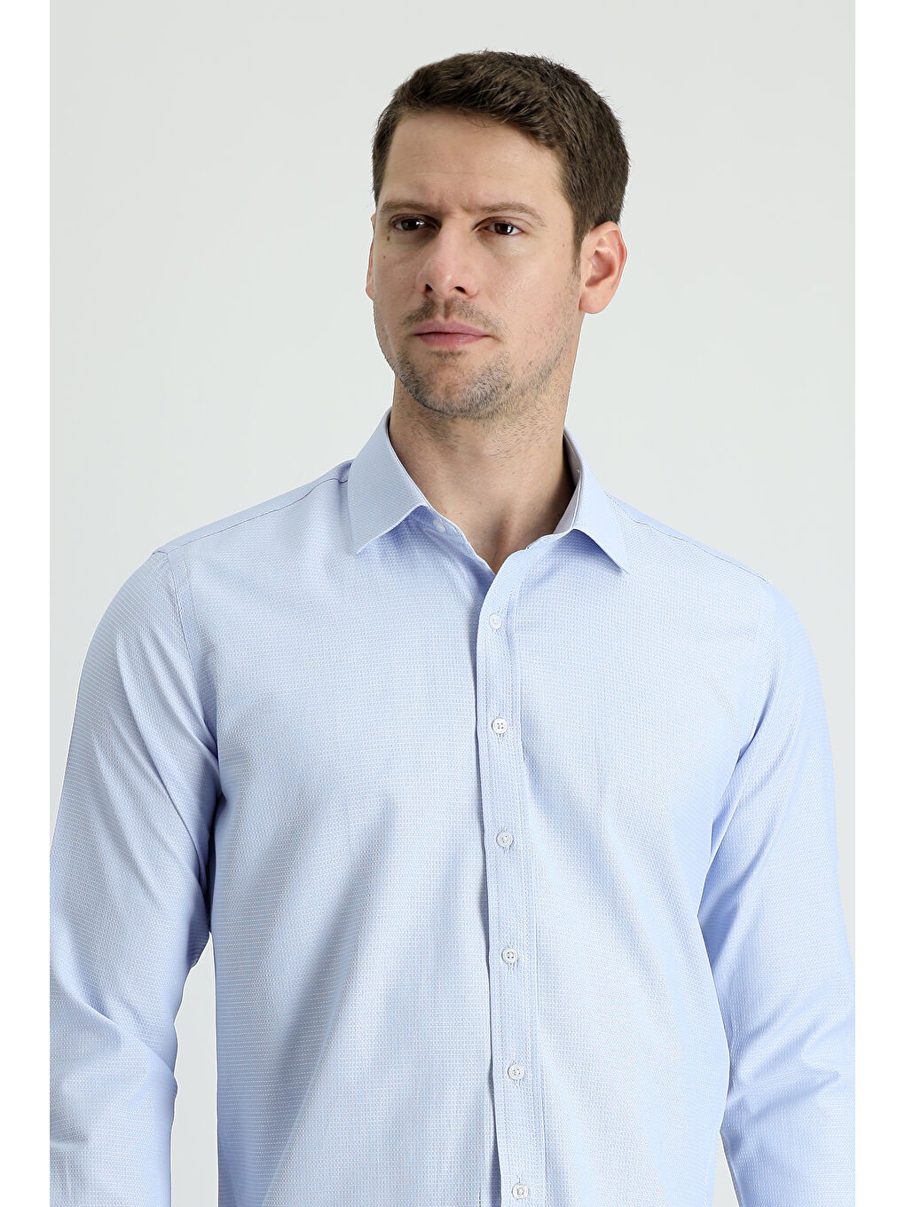 Mavi Uzun Kol Slim Fit Dar Kesim Klasik Desenli Pamuklu Kolay Ütülenebilir Gömlek