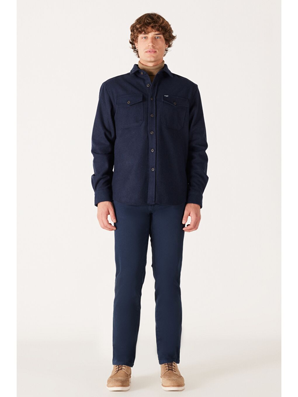 Loose Fit Geniş Kesim Lacivert Uzun Kollu Gömlek-4