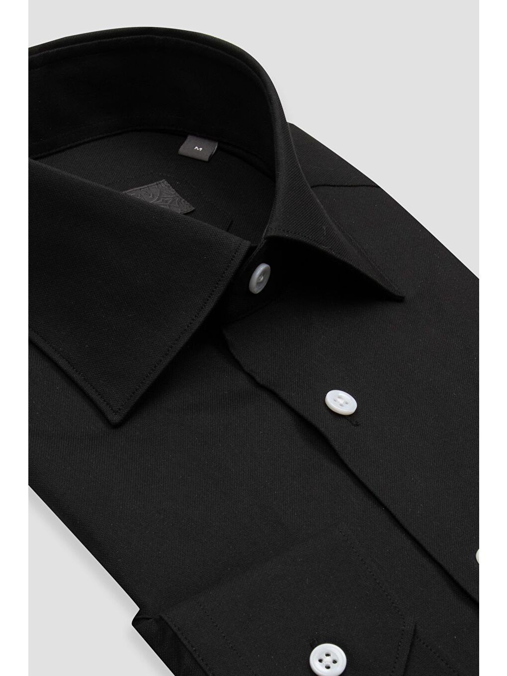 Sartoria Poplin Stretch Pamuk Karışımlı Slim Fit Siyah İtalyan Yaka Erkek Düz Gömlek-1