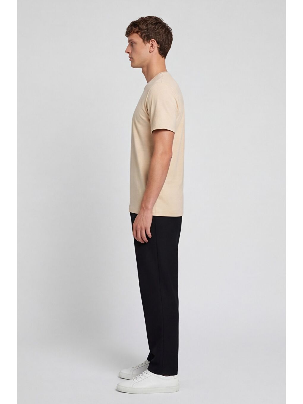 Ekru Erkek Krem Normal Kesim Regular Fit %100 Pamuk Bisiklet Yaka Basic Tişört-2