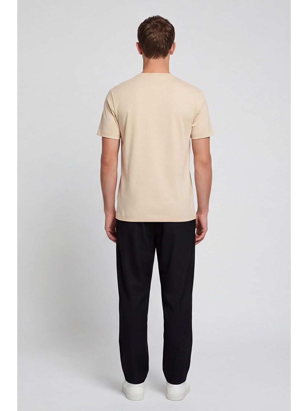 Ekru Erkek Krem Normal Kesim Regular Fit %100 Pamuk Bisiklet Yaka Basic Tişört-3