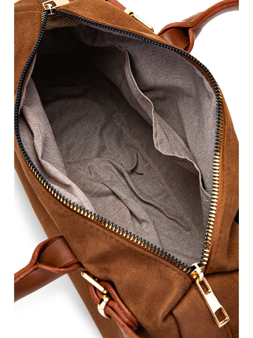 Kahverengi Kemer Detaylı Süet Kadın Omuz Çanta Anfora Taba-5