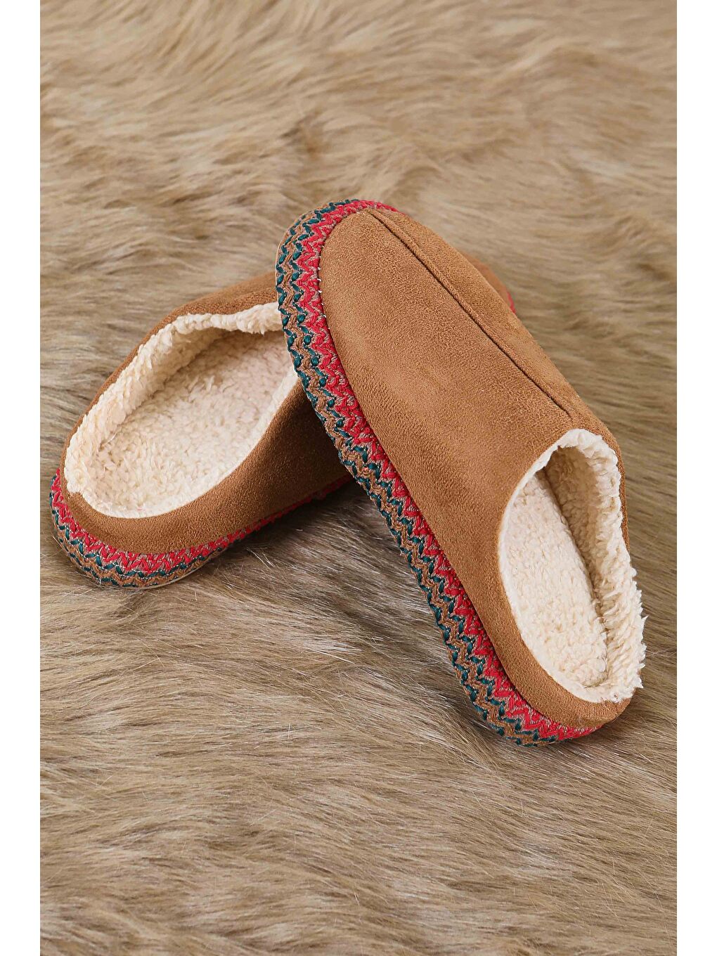 Kahverengi Kadın Taba Yanları Nakışlı Ev Terliği - 27781-TABA-3