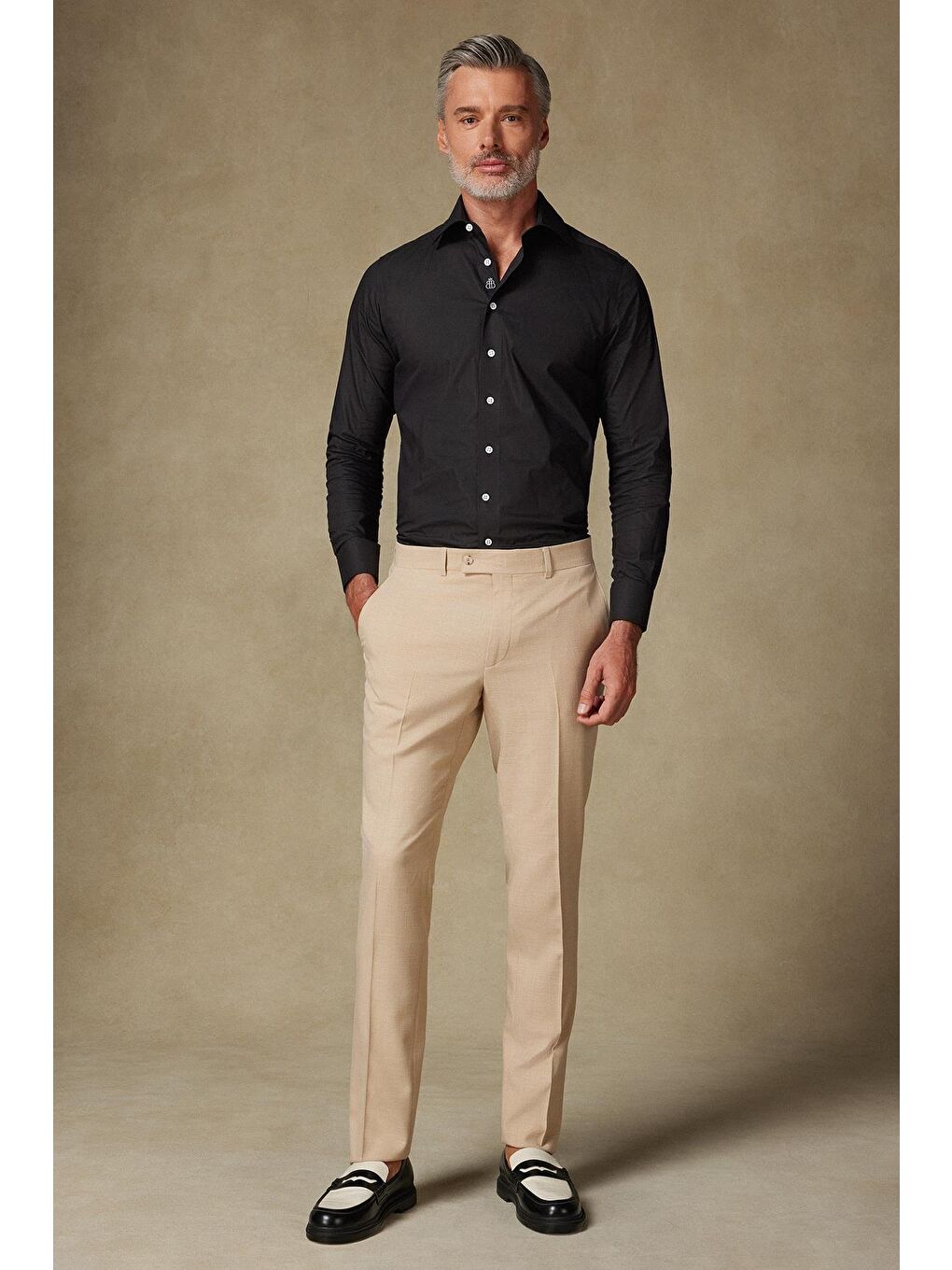 Sartoria Poplin Stretch Pamuk Karışımlı Slim Fit Siyah İtalyan Yaka Erkek Düz Gömlek-2