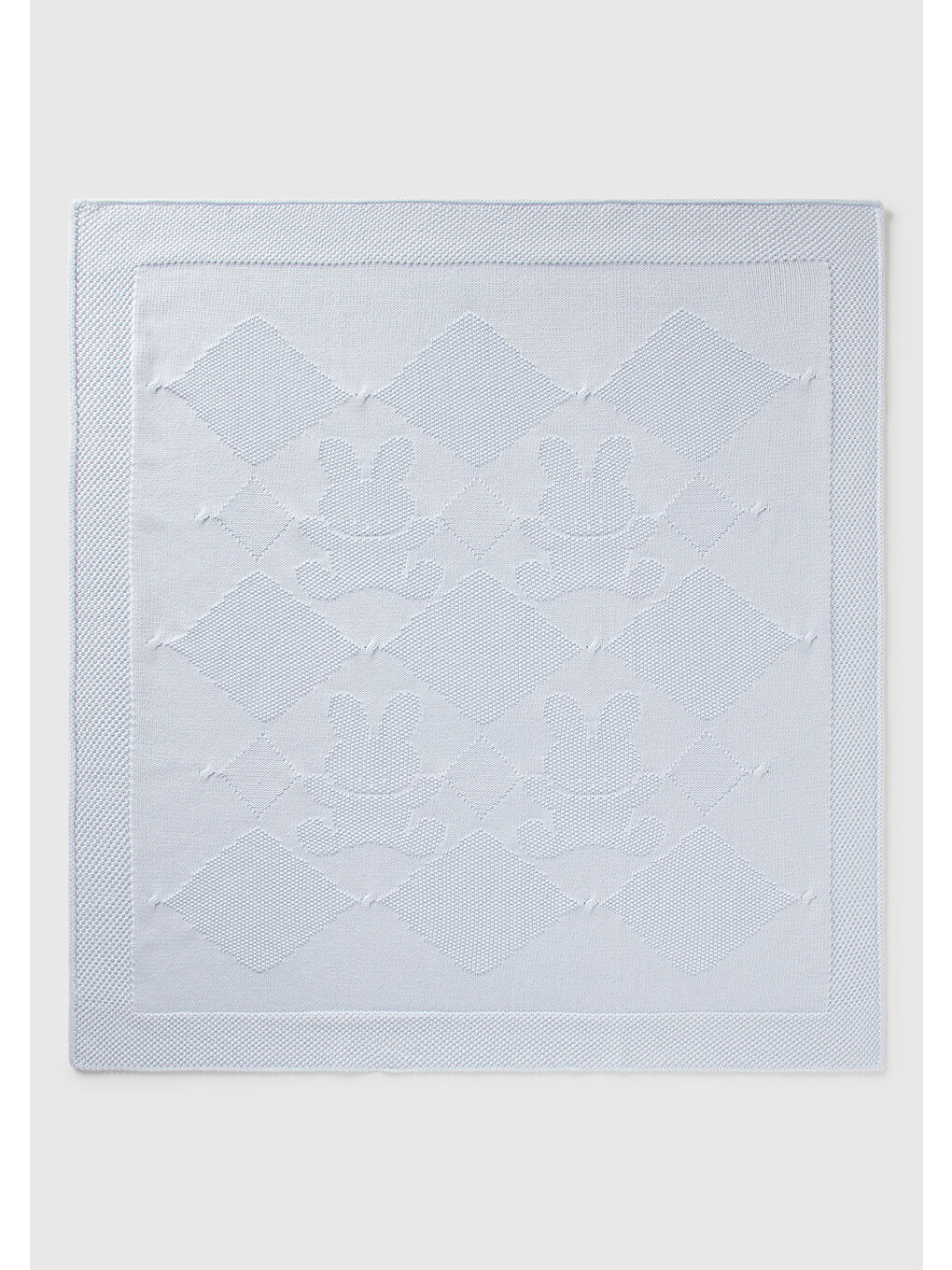 Bebek Toz Mavi Baklava Desenli ve Tavşan Örgü Detaylı Battaniye