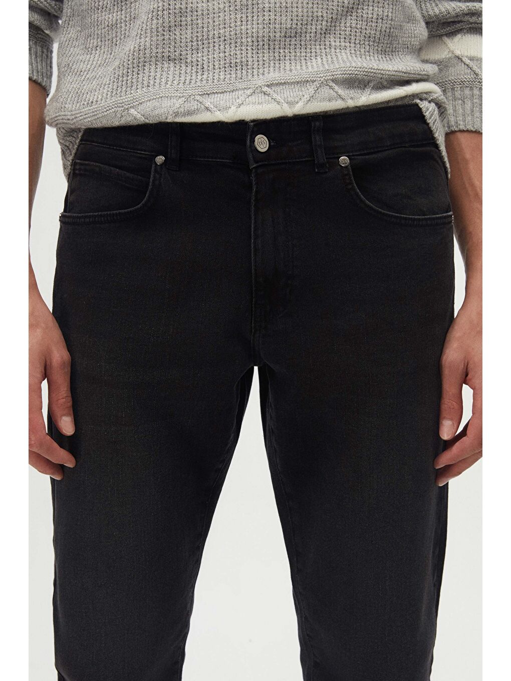 Slim Fit Antrasit Düz Jean Beş Cepli Elastanlı Yıkamalı Denim Pantolon-1