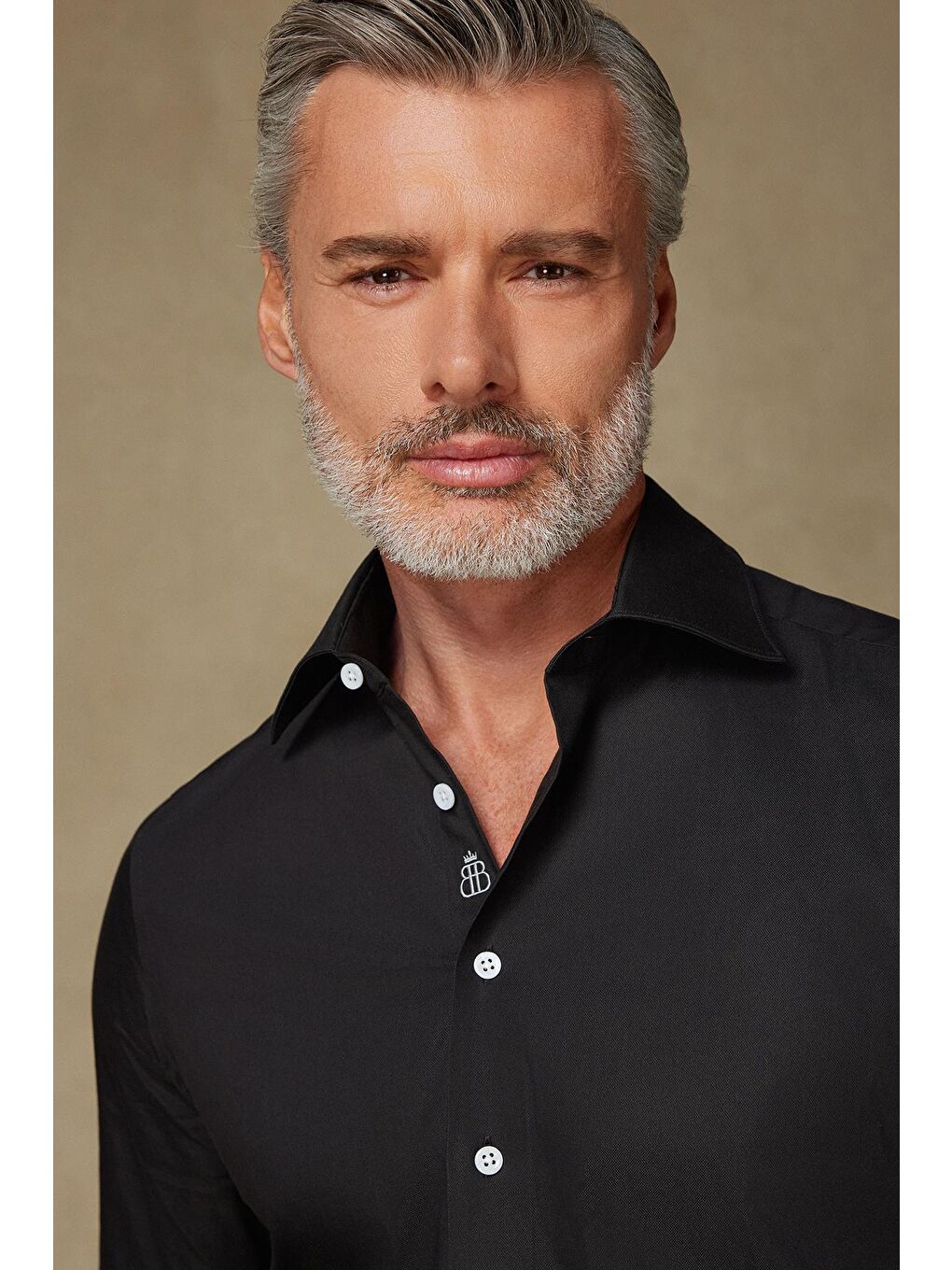 Sartoria Poplin Stretch Pamuk Karışımlı Slim Fit Siyah İtalyan Yaka Erkek Düz Gömlek-3