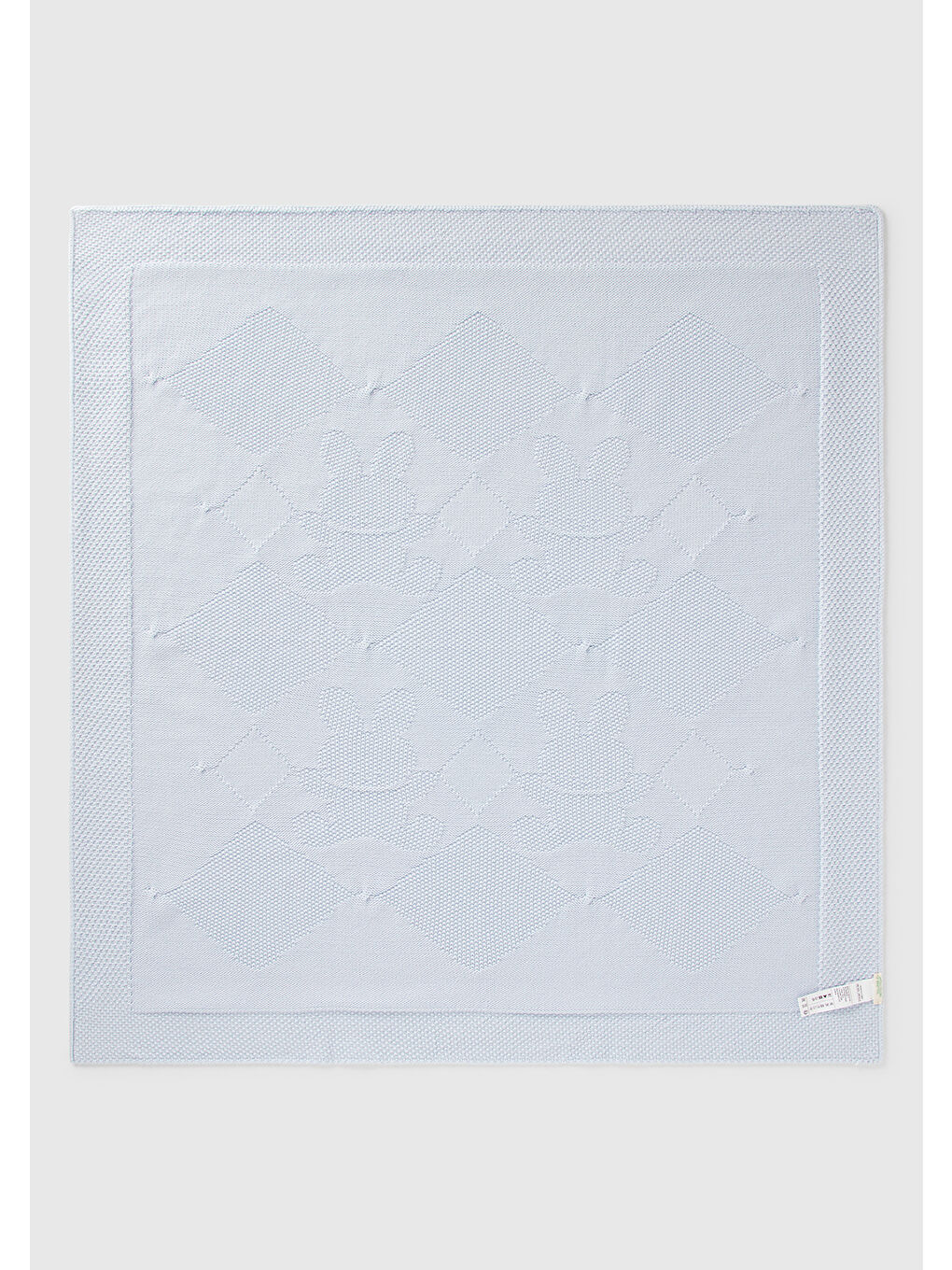 Bebek Toz Mavi Baklava Desenli ve Tavşan Örgü Detaylı Battaniye-1