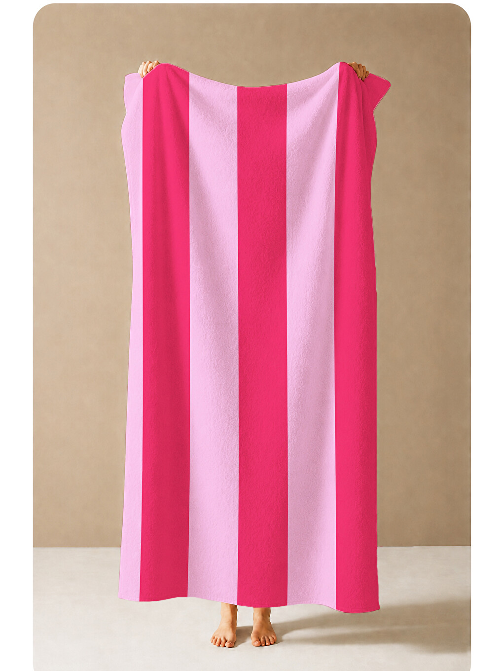 Retro Fuşya Pembe Dikey Çizgili Desenli 70x150 Plaj Havlusu - Dijital Baskılı Solmaz Banyo Havlusu-4