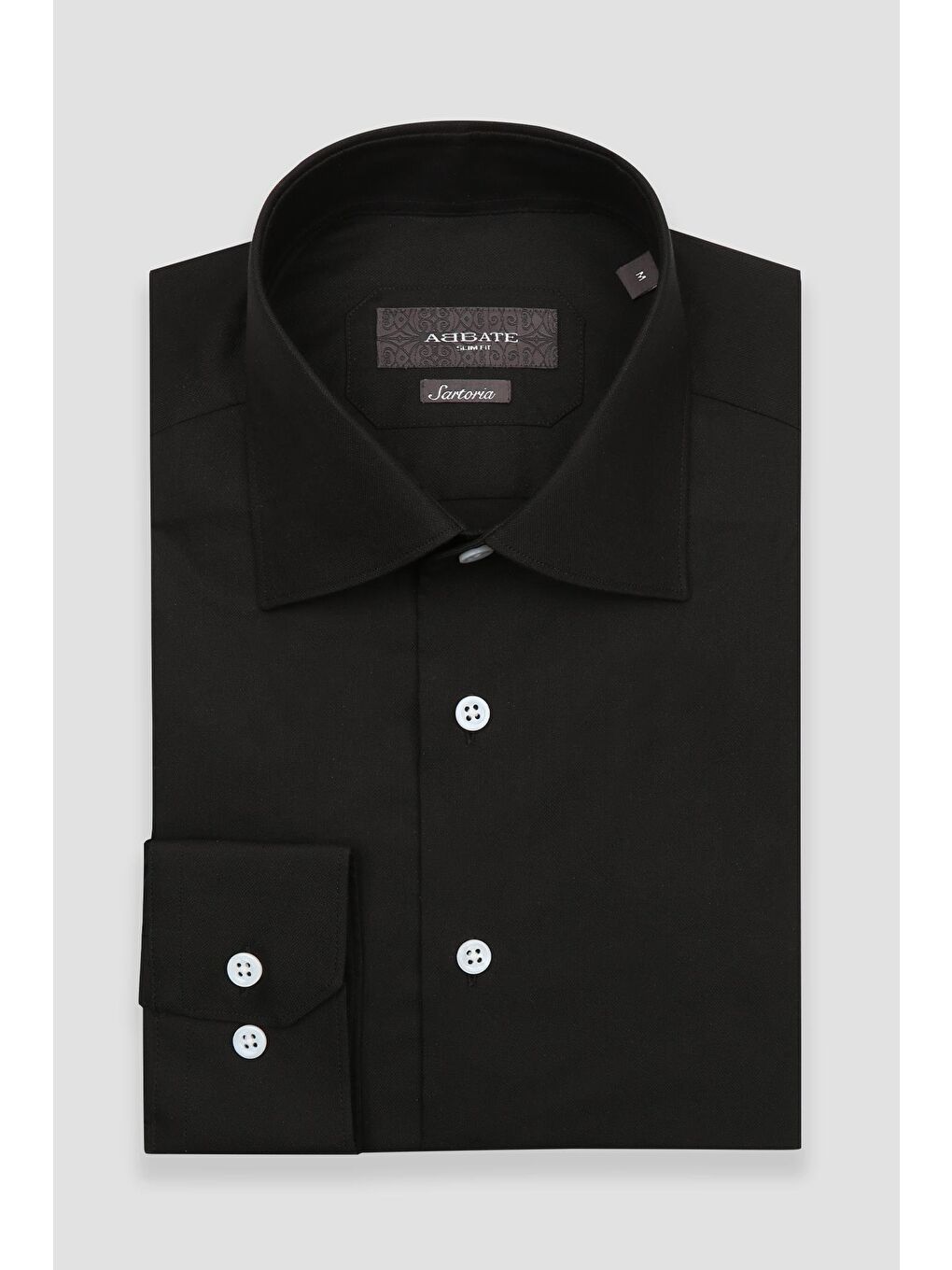 Sartoria Poplin Stretch Pamuk Karışımlı Slim Fit Siyah İtalyan Yaka Erkek Düz Gömlek-4