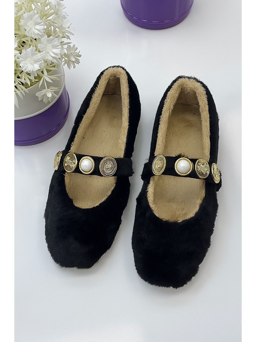 Siyah ZERA HOME Kadın Ev Babeti Kışlık İçi Yünlü Ev Ayakkabısı Panduf-2