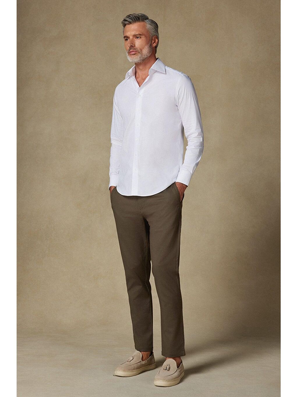 Sartoria Poplin Stretch Pamuk Karışımlı Slim Fit Beyaz İtalyan Yaka Erkek Düz Gömlek-2