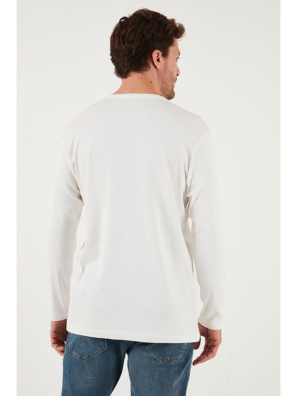 Ekru Pamuklu Slim Fit Bisiklet Yaka Basic Sweat 59050741-6