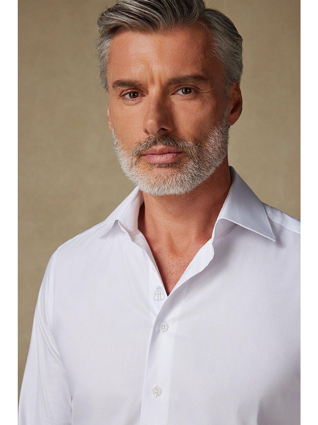 Sartoria Poplin Stretch Pamuk Karışımlı Slim Fit Beyaz İtalyan Yaka Erkek Düz Gömlek-3