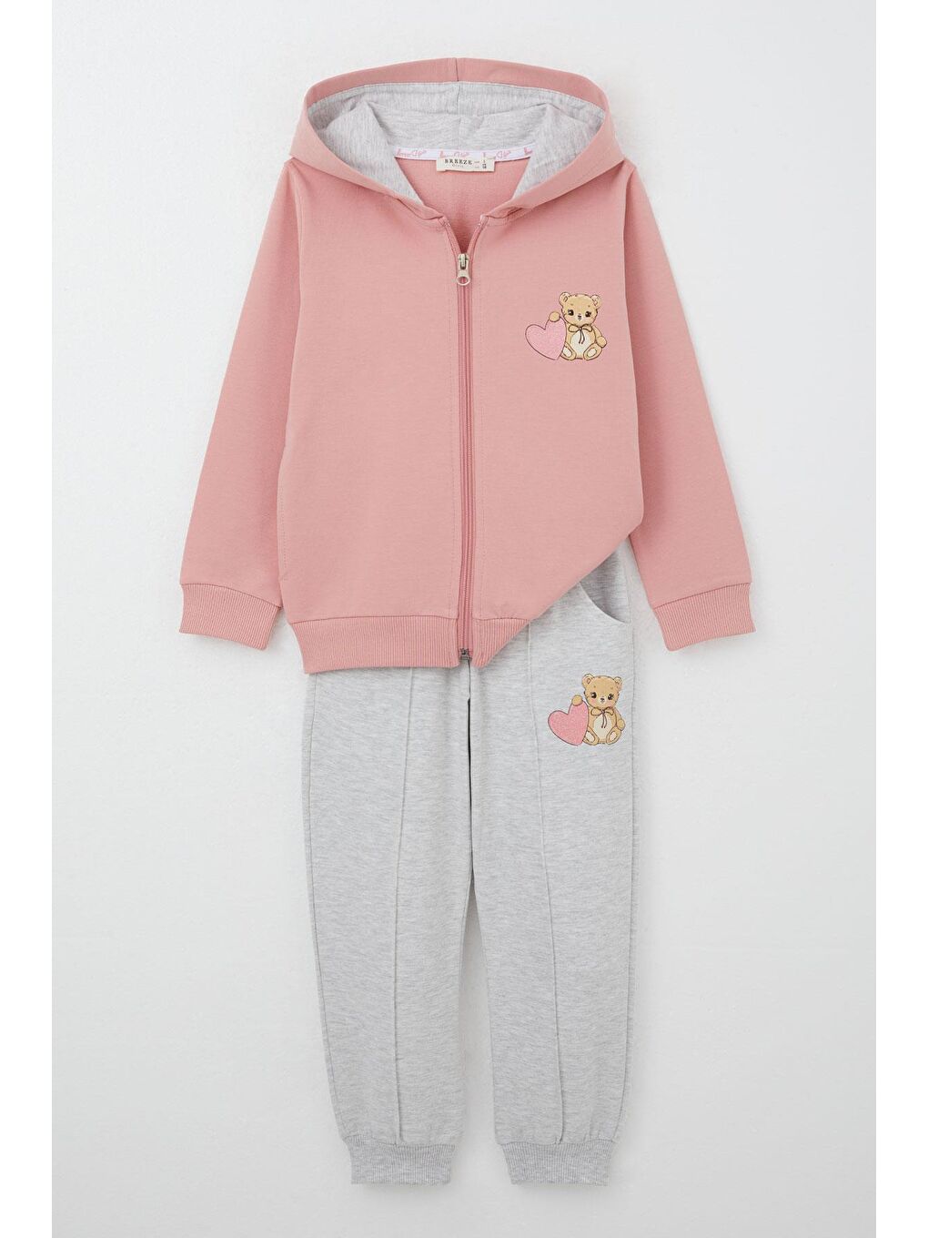 Pembe Kız Bebek Eşofman Takım Kalpli Bebek Ayıcık Baskılı Gülkurusu (1.5-2 Yaş)