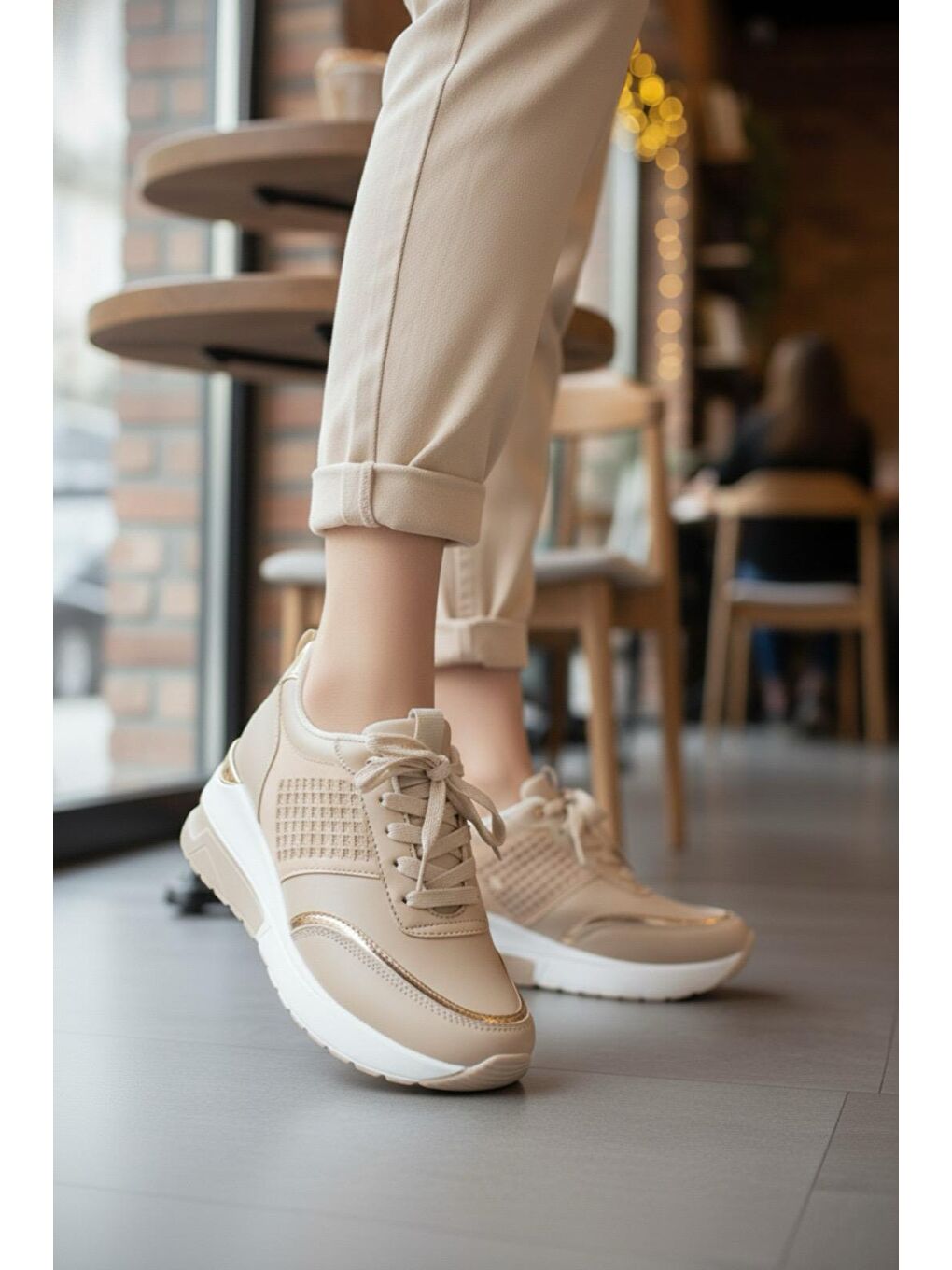 Kadın Rowan Gizli Topuk Yüksek Taban Bej Spor Ayakkabı