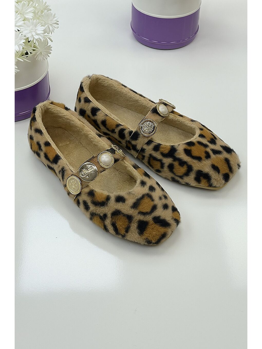 Sarı ZERA HOME Kadın Ev Babeti Kışlık İçi Yünlü Ev Ayakkabısı Panduf-1