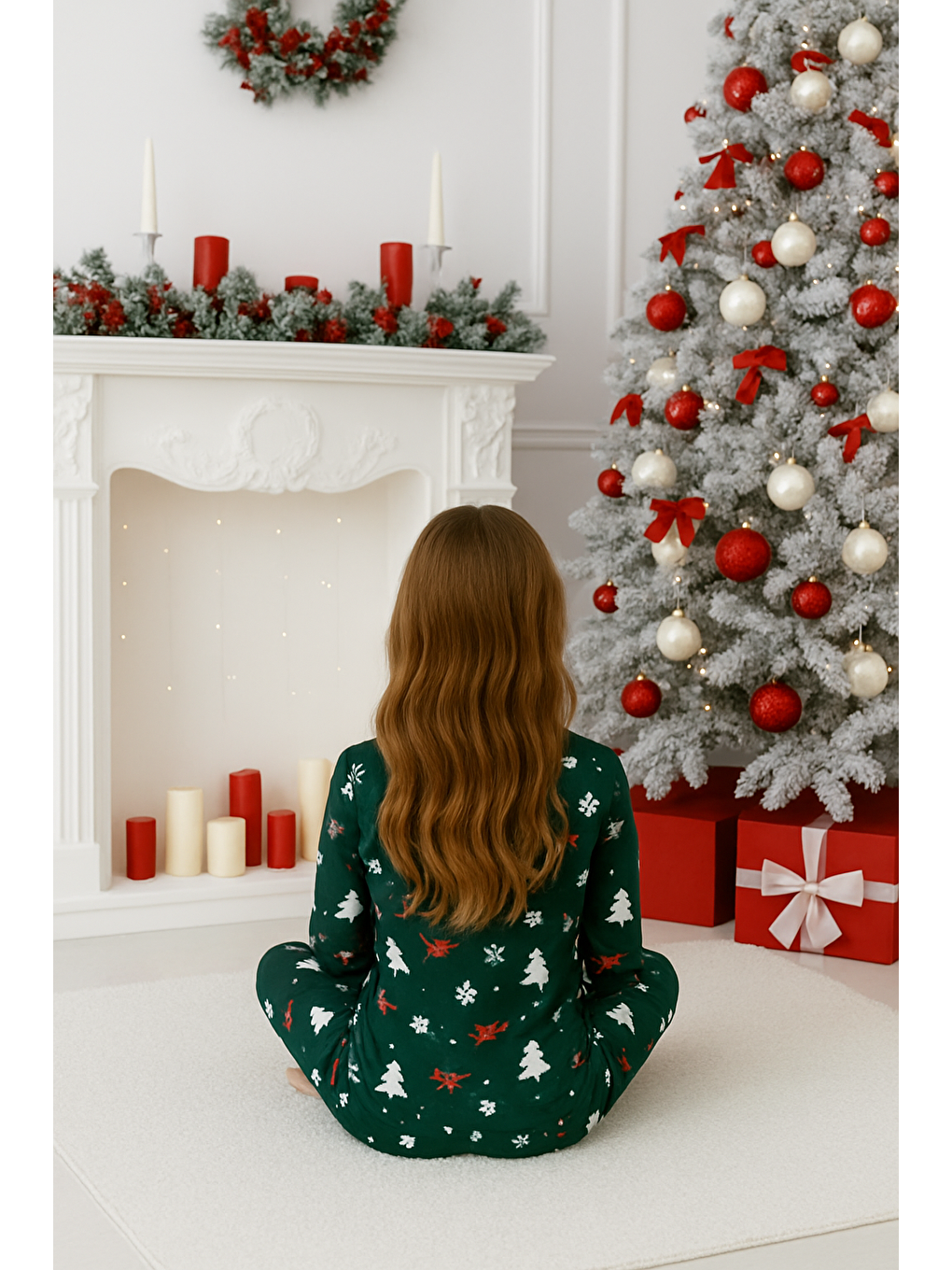 Yeşil Çam Ağaçlı Kız  Çocuk Pijama Takımı-2