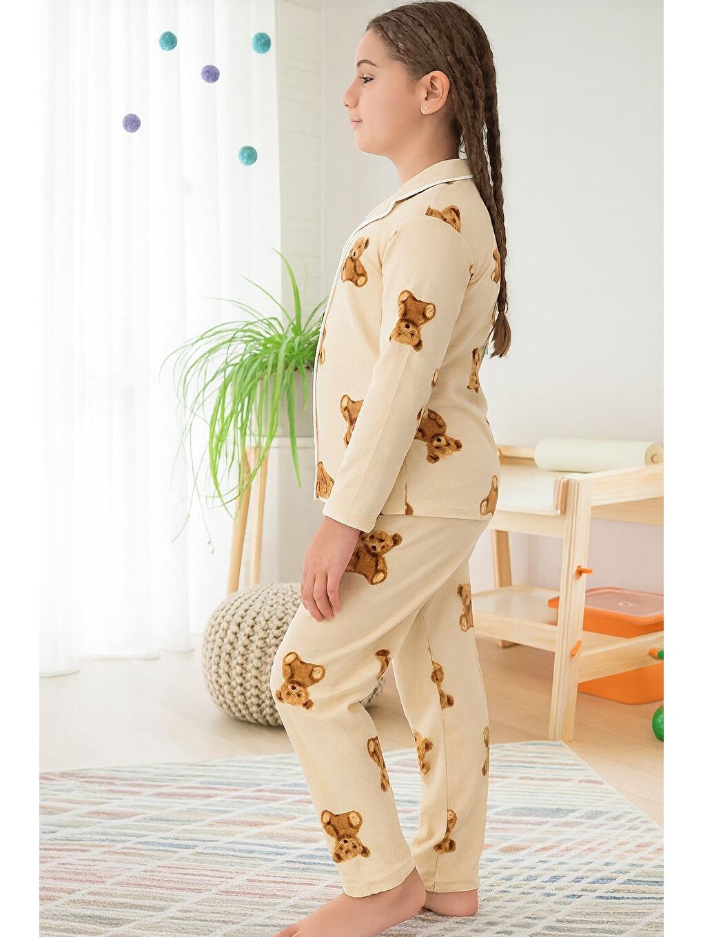 Ekru Ayıcıklı Kız  Çocuk Pijama Takımı