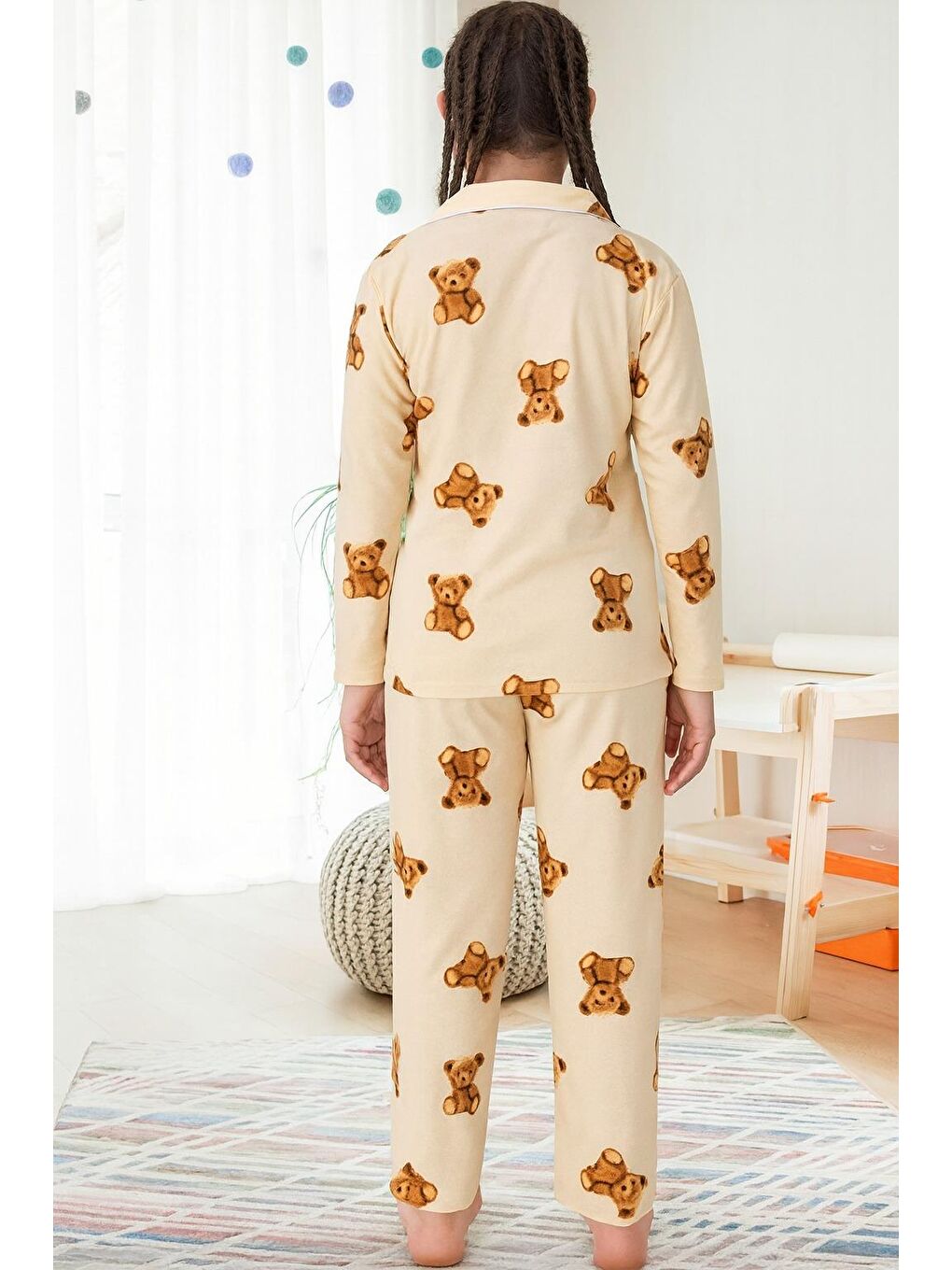 Ekru Ayıcıklı Kız  Çocuk Pijama Takımı-1