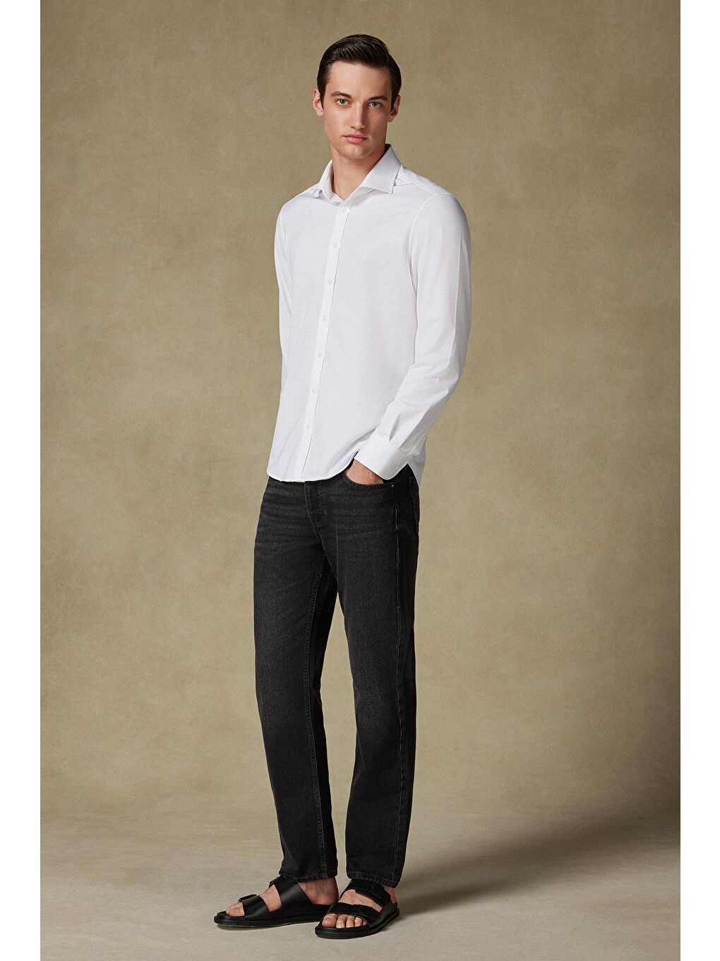 Floransa Jersey Pamuk Karışımlı Comfort Fit Beyaz Klasik Yaka Erkek Düz Gömlek-2