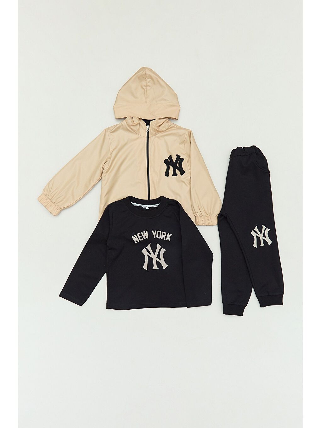 Bej Ny Nakışlı Jogger 3 Lü Erkek Çocuk Takım