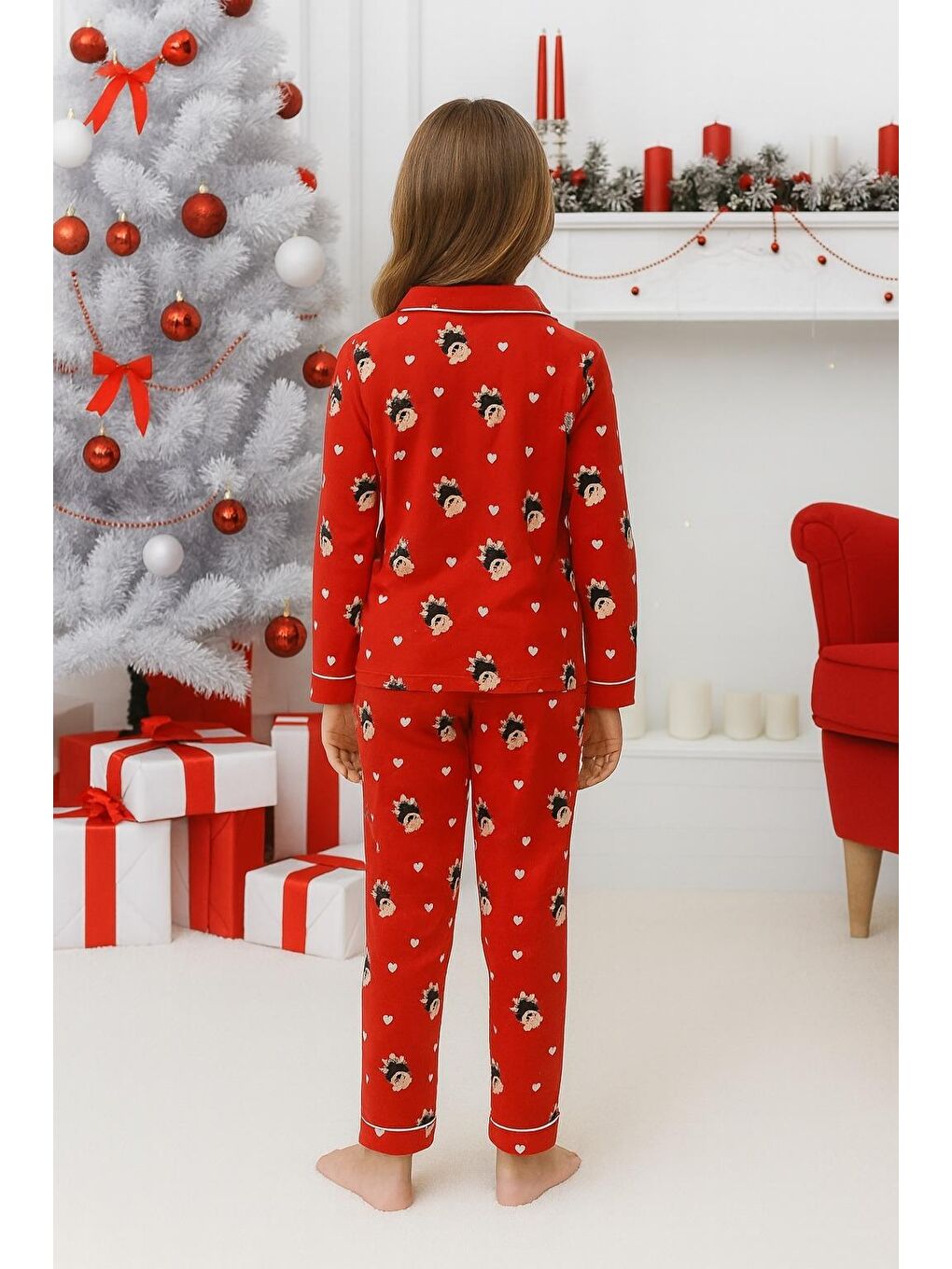 Kırmızı Ayıcıklı Kız  Çocuk Pijama Takımı-2