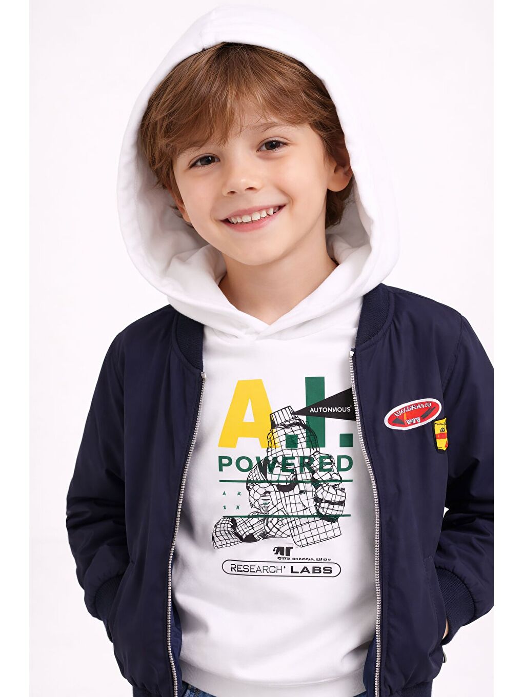 Lacivert Nakışlı Ceketli Jean Pantolonlu Erkek Çocuk Kapüşonlu 3lü Takım 23525-3