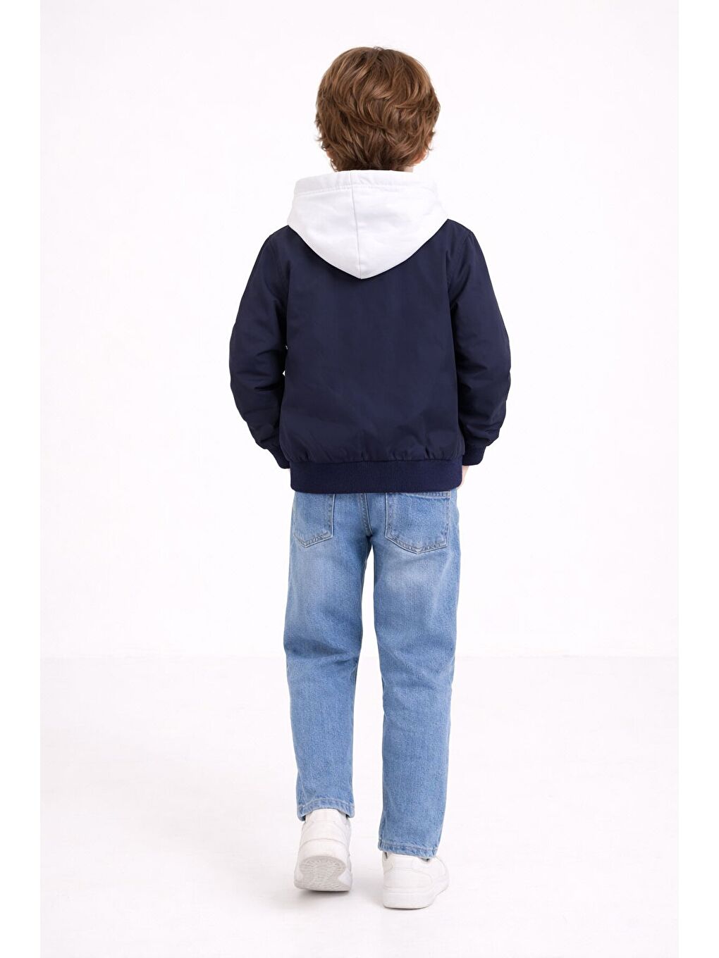 Lacivert Nakışlı Ceketli Jean Pantolonlu Erkek Çocuk Kapüşonlu 3lü Takım 23525-4