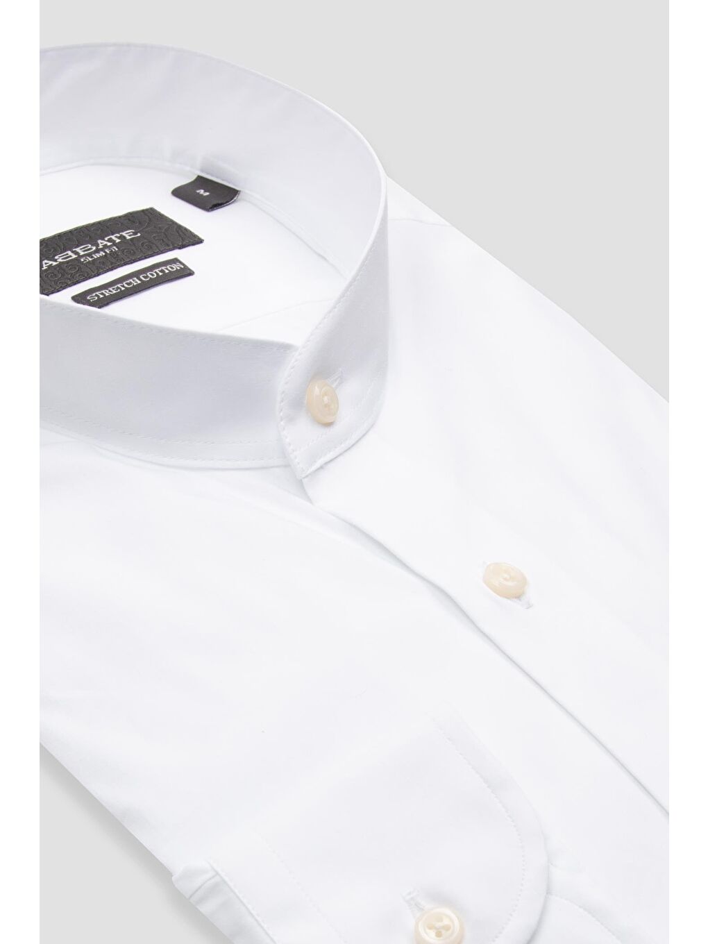 Mao Poplin Stretch Pamuk Karışımlı Slim Fit Beyaz Hakim Yaka Erkek Düz Gömlek-1