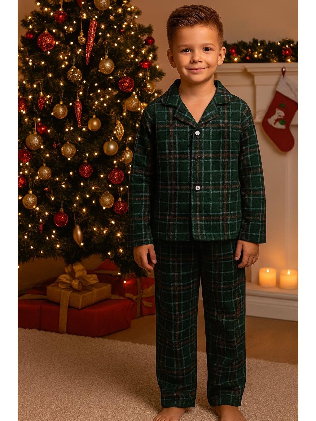 Yeşil Kareli Erkek Çocuk Pijama Takım