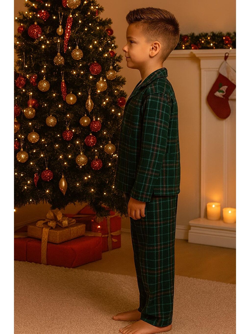 Yeşil Kareli Erkek Çocuk Pijama Takım-1