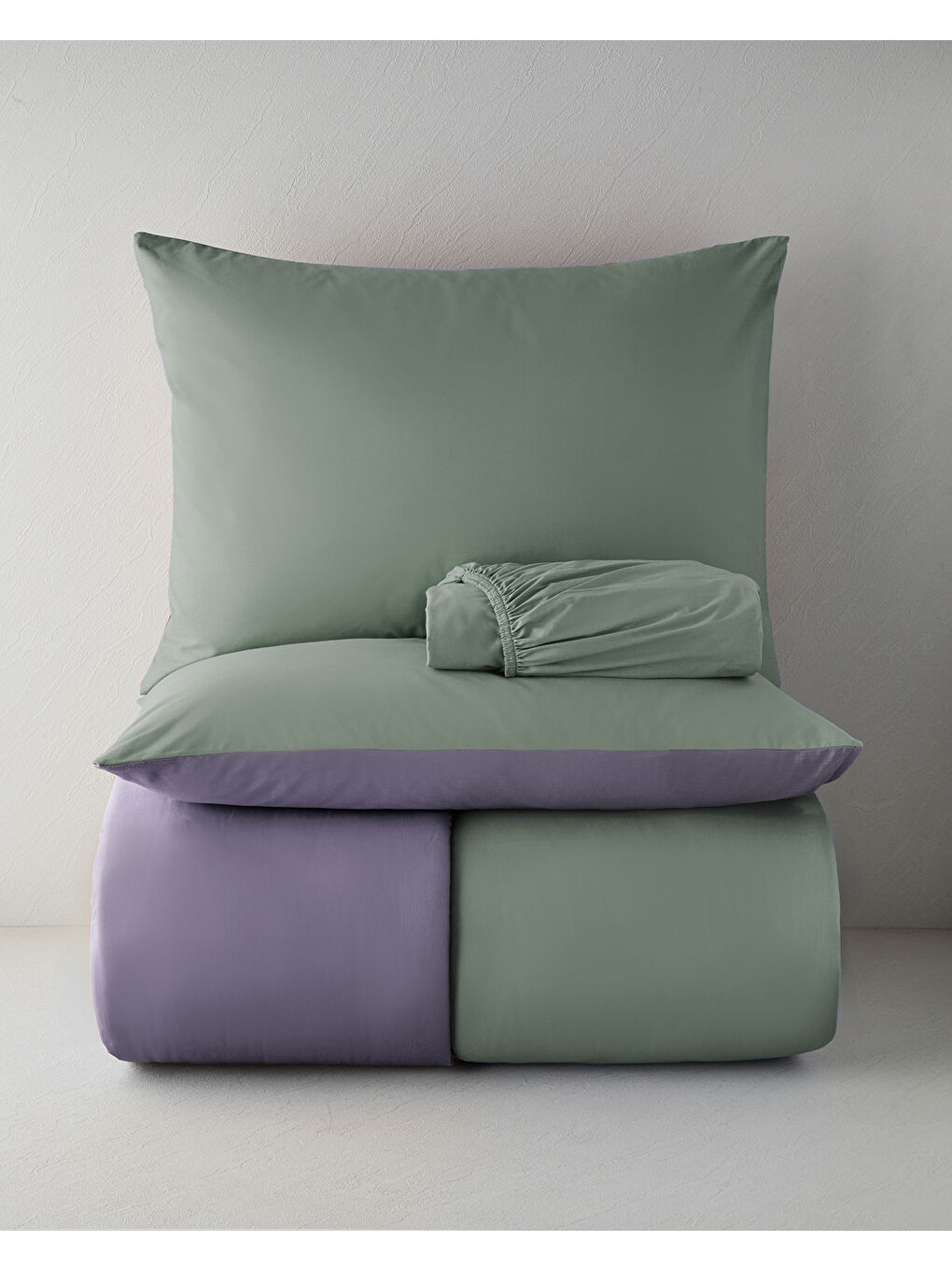 Plain Pamuk Çift Kişilik Nevresim Takımı 200x220 cm Yeşil-mor