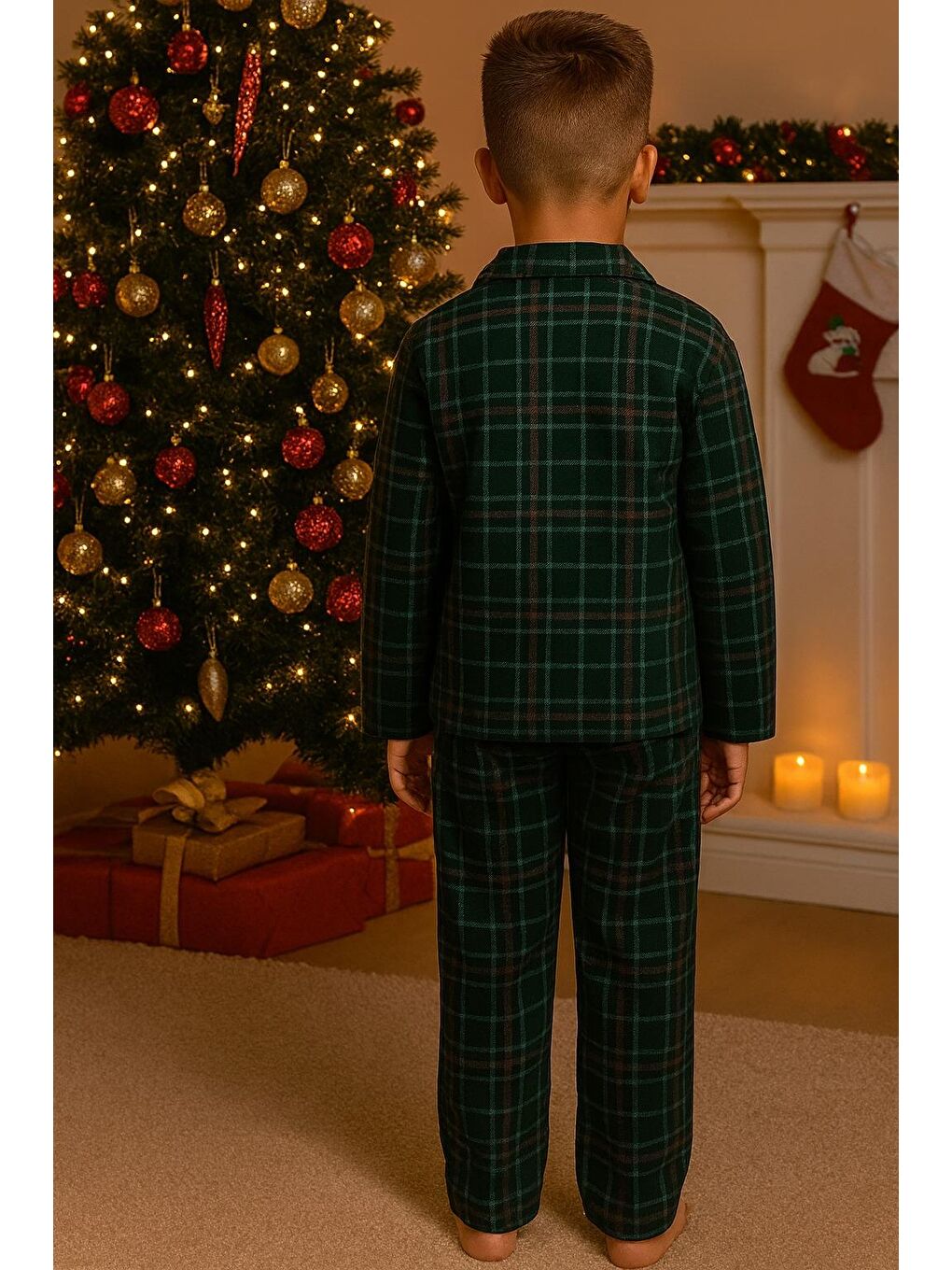 Yeşil Kareli Erkek Çocuk Pijama Takım-2