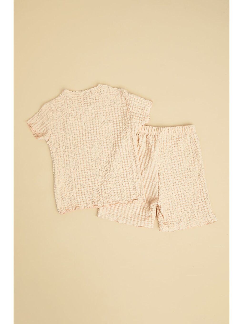 Bej Kiraz Nakışlı Dokulu Şortlu Kız Çocuk 2 Li Takım-1