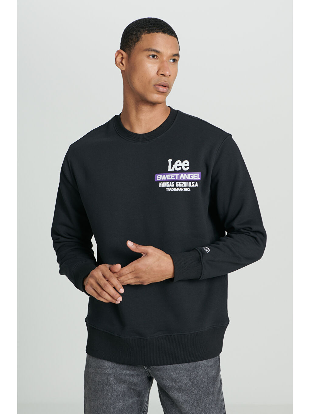 Regular Fit Bisiklet Yaka Şardonlu Siyah Sweatshirt-2