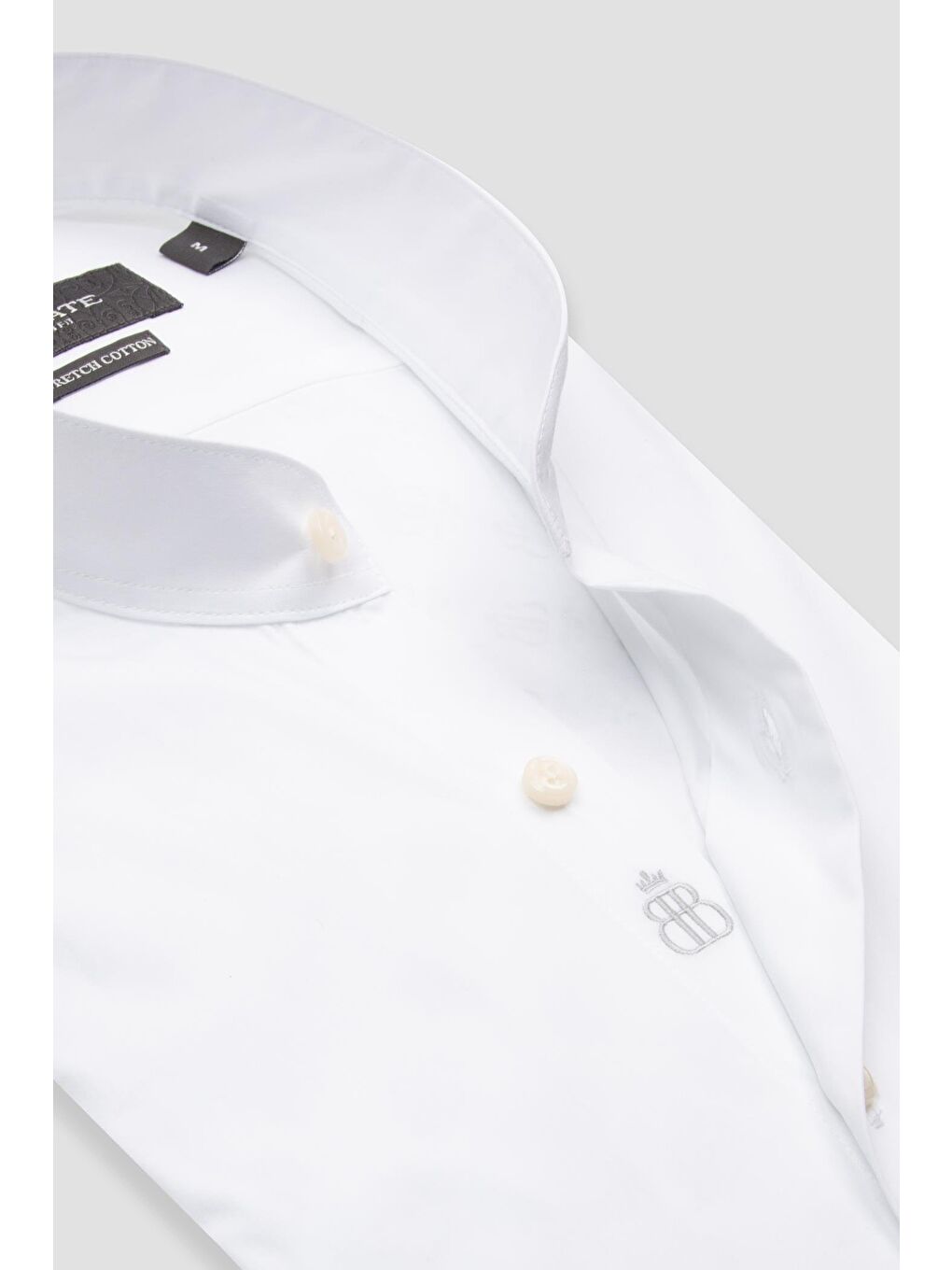 Mao Poplin Stretch Pamuk Karışımlı Slim Fit Beyaz Hakim Yaka Erkek Düz Gömlek-5