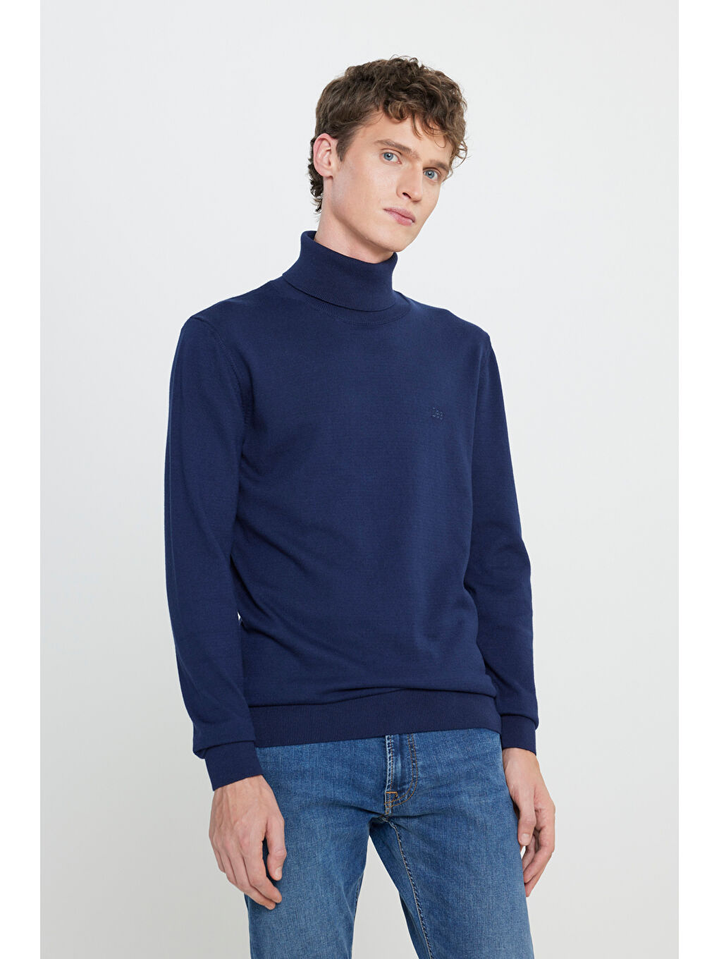 Regular Fit Normal Kesim %100 Pamuk Balıkçı Yaka Lacivert Tirko Kazak