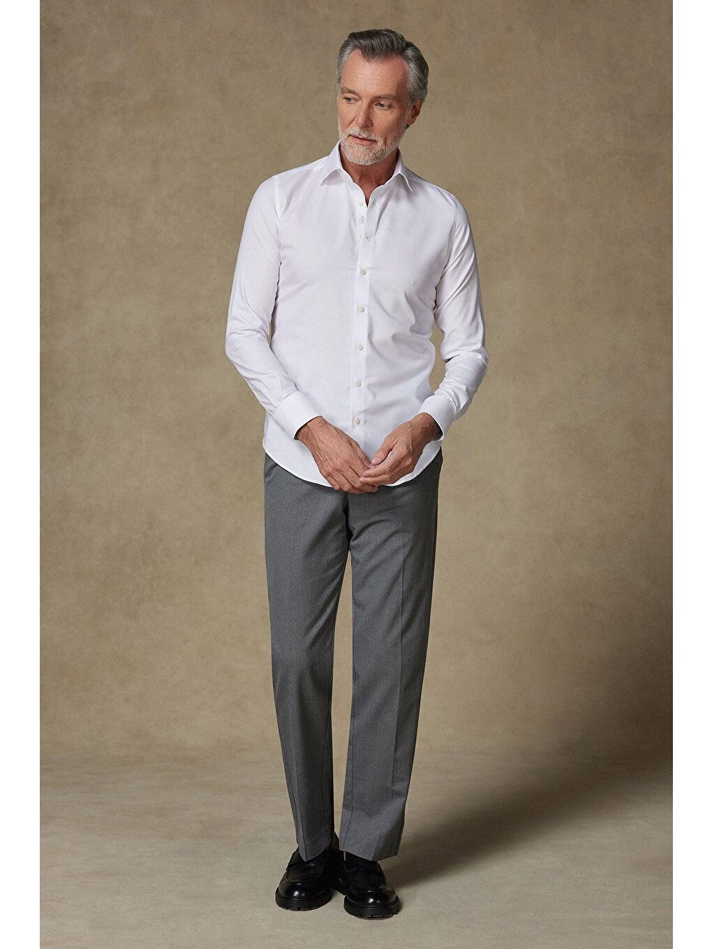 Donatello Twill Pamuklu Slim Fit Beyaz Klasik Yaka Erkek Düz %100 Pamuk Gömlek-2