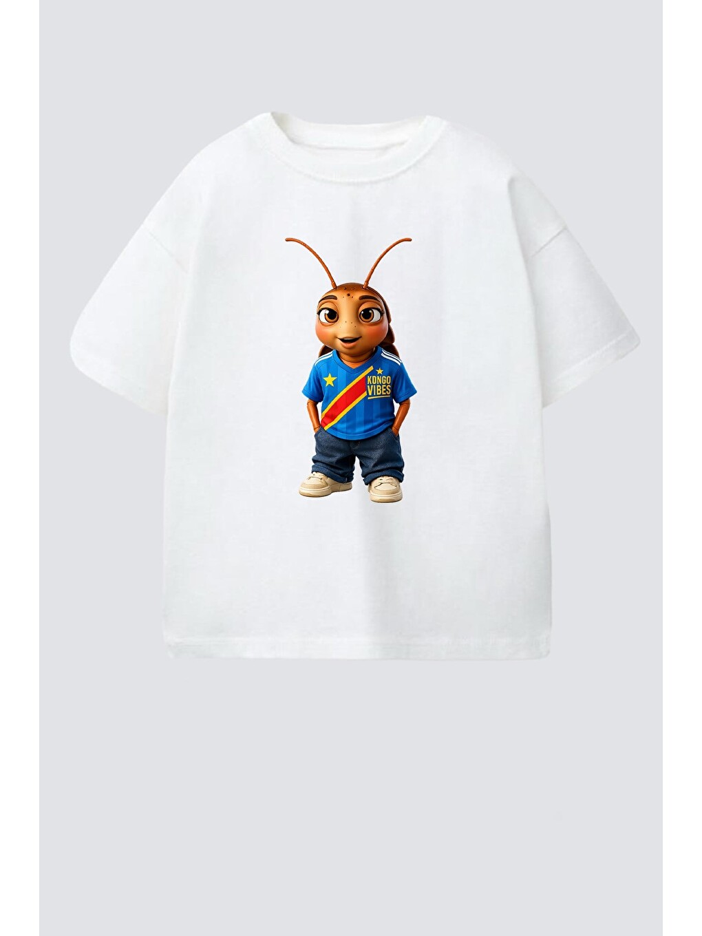 Ekru Unisex Çocuk Pamuklu Demokratik Kongo Baskılı T-shirt