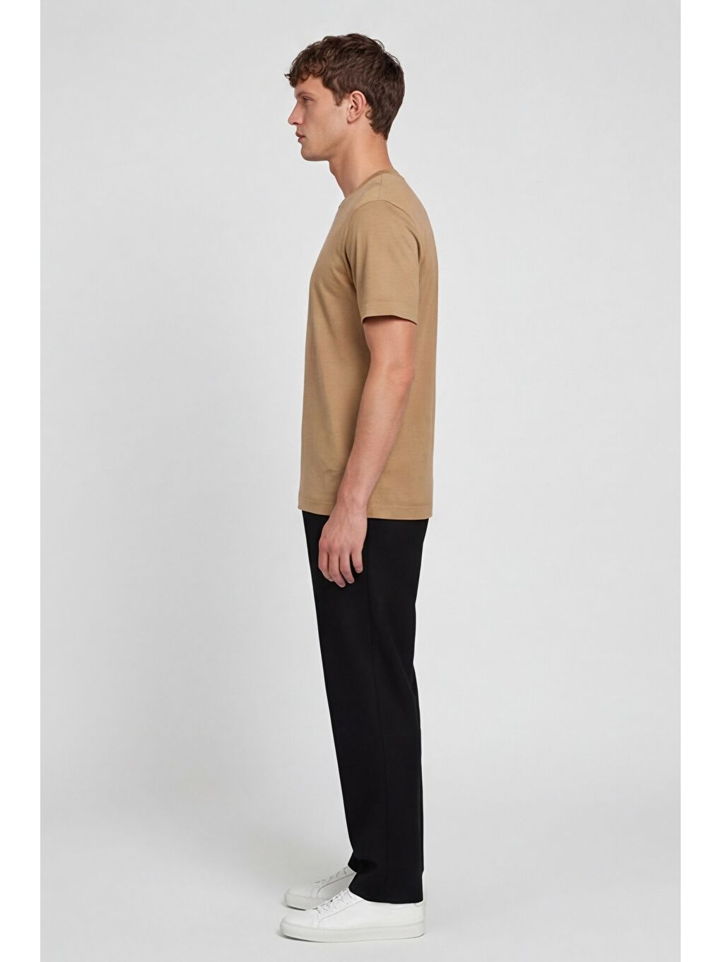 Erkek Koyu Bej Normal Kesim Regular Fit %100 Pamuk Bisiklet Yaka Basic Tişört-2